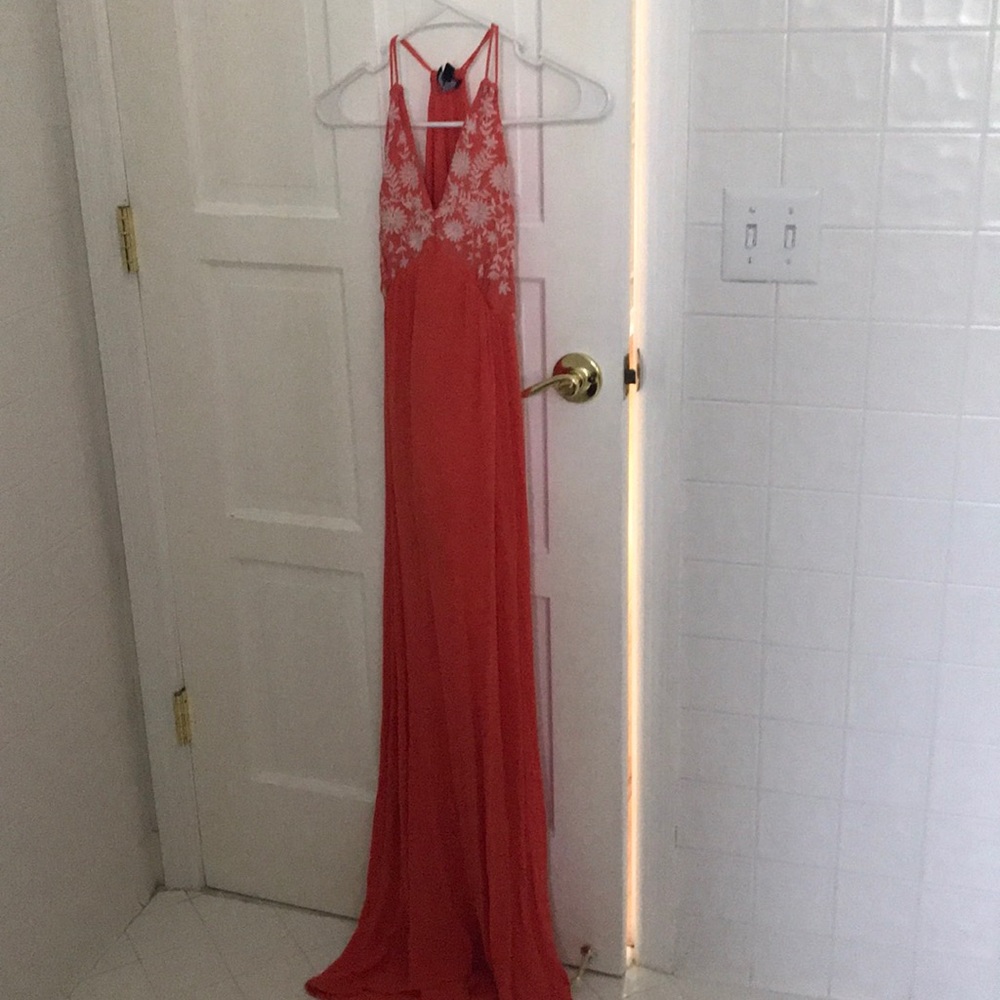 Linen, maxi, floral embroidered dress